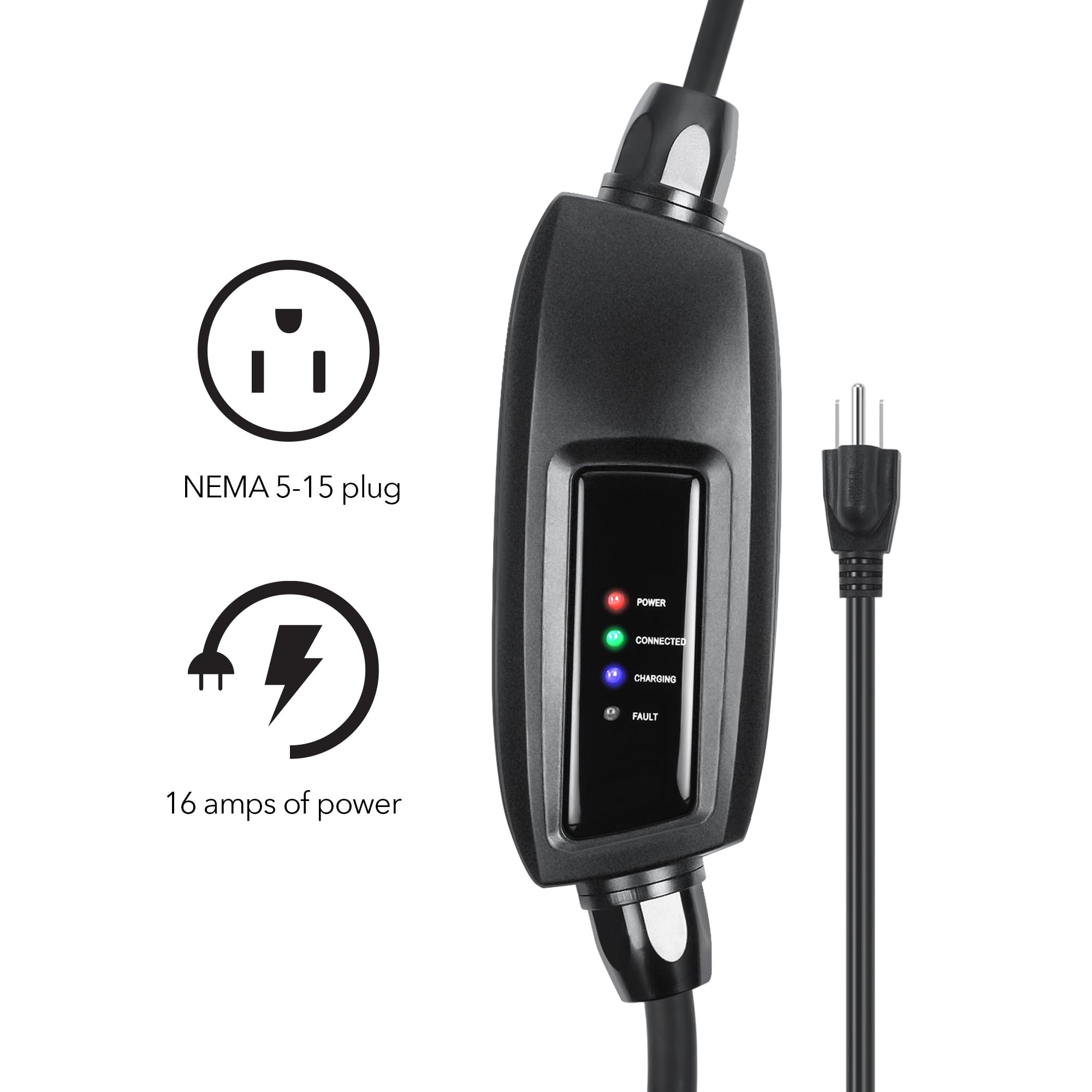 Lectron Electric Vehicle Charger 16 Amp - Level 1 EV Charger (110V) with 21ft Extension Cord & Nema 5-15 Plug Compatible with All J1772 EVs