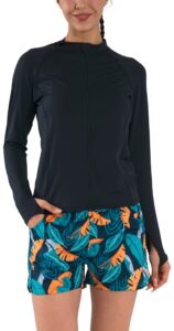 actleis women's long sleeve rash guard upf 50+ uv sun protection swim shirt medium black