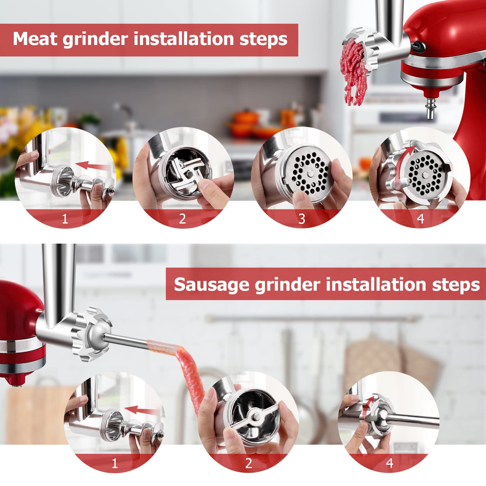 Fruit & Vegetable Strainer Set with Food Grinder Attachment for Stand Mixer Fresh Fruits Jucier Vegetables Strainer Attachement Meat Grinder, Sausage Stuffer Juice Sauce Maker