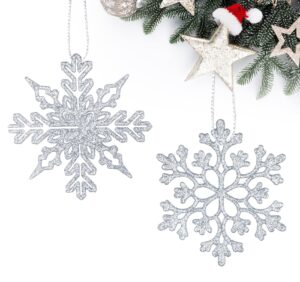 36pcs plastic snowflake ornaments, christmas silver glitter snowflake hanging 4 inches large snowflake pendants decorations for christmas tree window wedding embellishing party decorations(silver)