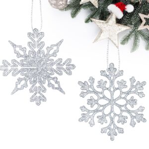 36Pcs Plastic Snowflake Ornaments, Christmas Silver Glitter Snowflake Hanging 4 Inches Large Snowflake Pendants Decorations for Christmas Tree Window Wedding Embellishing Party Decorations(Silver)