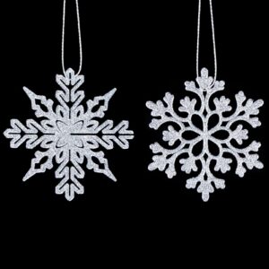 36Pcs Plastic Snowflake Ornaments, Christmas Silver Glitter Snowflake Hanging 4 Inches Large Snowflake Pendants Decorations for Christmas Tree Window Wedding Embellishing Party Decorations(Silver)