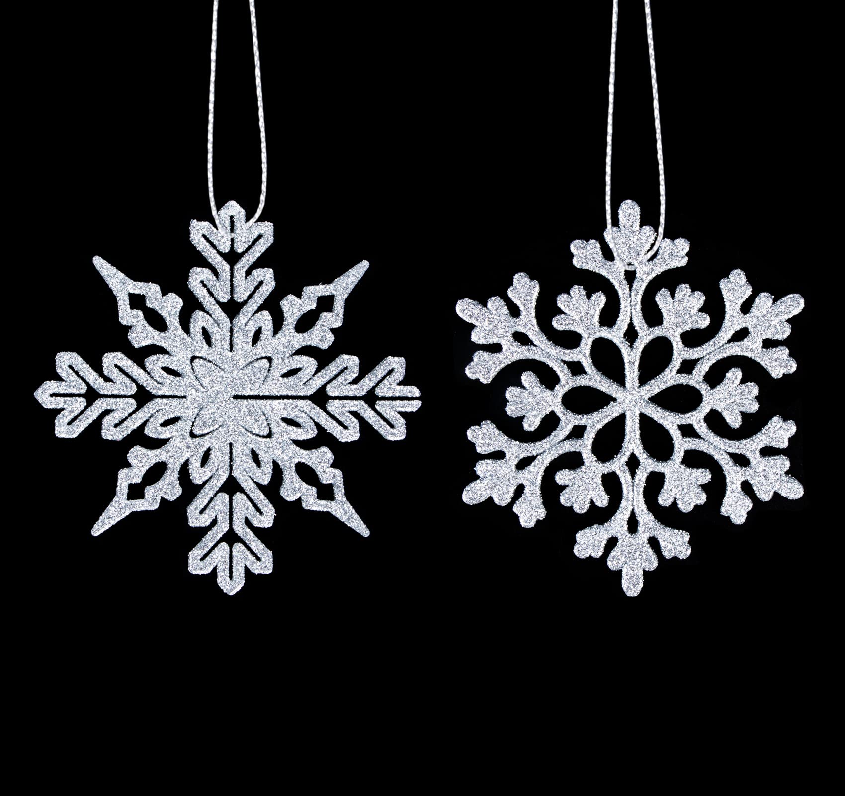 36Pcs Plastic Snowflake Ornaments, Christmas Silver Glitter Snowflake Hanging 4 Inches Large Snowflake Pendants Decorations for Christmas Tree Window Wedding Embellishing Party Decorations(Silver)