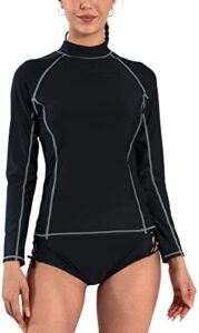 actleis women's long sleeve rash guard upf50+ uv sun protection quick dry swimming surfing shirts m black