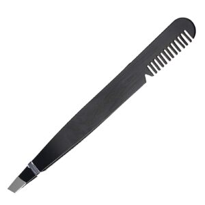 amaok eyebrow tweezer with comb - tweezer slant tip, professional stainless steel slant tip tweezer - the best black precision eyebrow tweezers