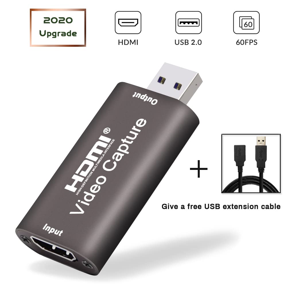 Audio Video Capture Card with USB Extension Cable，Input 4K@60FPS, Output 1080P@60FPS ， HDMI to USB Capture Card for Broadcast Live and Record with DSLR, Camcorder, or Action Camera（Coffee）