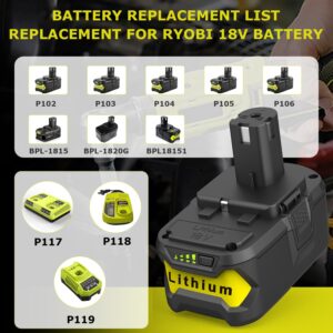 Powilling 6000mAh 18v Lithium Battery Replacement for Ryobi 18-Volt 18L50 ONE+ P104 P105 P102 P103 P107 P108 P109 Cordless Tool