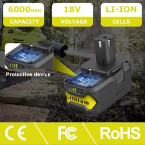 Powilling 6000mAh 18v Lithium Battery Replacement for Ryobi 18-Volt 18L50 ONE+ P104 P105 P102 P103 P107 P108 P109 Cordless Tool