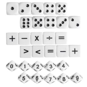 lohoee teaching dice 16mm math dice games for kids 8-12 for math teaching classroom supplies acrylic material (10pcs math operation dice + 10pcs number dice + 10pcs dot dice)