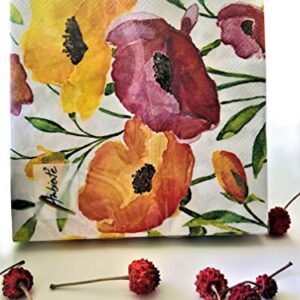 20-ct 13x13 Decorative Napkins for Decoupage Orange Poppy Napkins Mother's Day Floral Napkins Father's Napkins Decorative Paper Napkins Disposable Pretty Flower Lunch Cocktail Napkins Aquarell Poppy