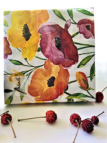 20-ct 13x13 Decorative Napkins for Decoupage Orange Poppy Napkins Mother's Day Floral Napkins Father's Napkins Decorative Paper Napkins Disposable Pretty Flower Lunch Cocktail Napkins Aquarell Poppy