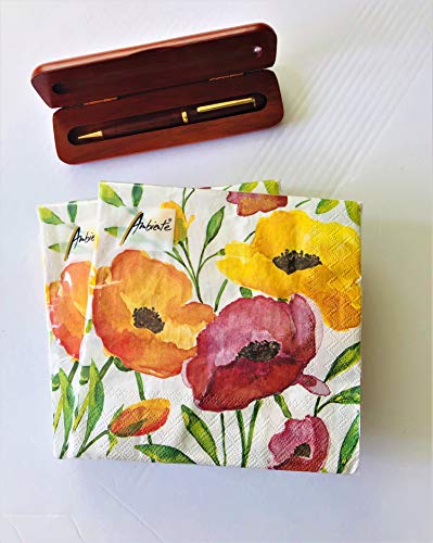 20-ct 13x13 Decorative Napkins for Decoupage Orange Poppy Napkins Mother's Day Floral Napkins Father's Napkins Decorative Paper Napkins Disposable Pretty Flower Lunch Cocktail Napkins Aquarell Poppy