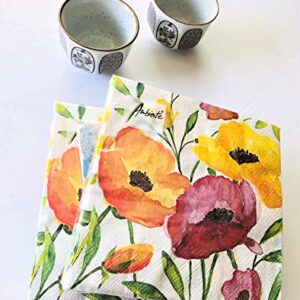 20-ct 13x13 Decorative Napkins for Decoupage Orange Poppy Napkins Mother's Day Floral Napkins Father's Napkins Decorative Paper Napkins Disposable Pretty Flower Lunch Cocktail Napkins Aquarell Poppy