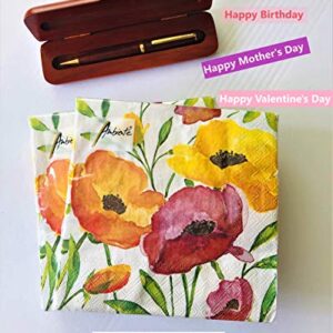 20-ct 13x13 Decorative Napkins for Decoupage Orange Poppy Napkins Mother's Day Floral Napkins Father's Napkins Decorative Paper Napkins Disposable Pretty Flower Lunch Cocktail Napkins Aquarell Poppy