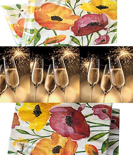 20-ct 13x13 Decorative Napkins for Decoupage Orange Poppy Napkins Mother's Day Floral Napkins Father's Napkins Decorative Paper Napkins Disposable Pretty Flower Lunch Cocktail Napkins Aquarell Poppy