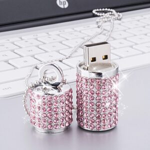 64GB Thumb Drive Jewelry USB 2.0 Cute Flash Drive Crystal Jump Drive Bling Pink Rhinestone 64GB Memory Stick Lipstick Case Zip Drive Metal(64GB,Pink)