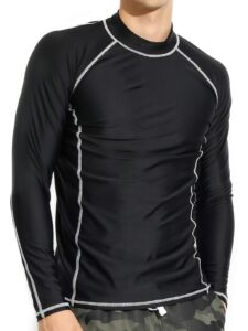 actleis men's long sleeve rash guard, upf50+ uv sun protection swimming shirts quick dry surf tee l black