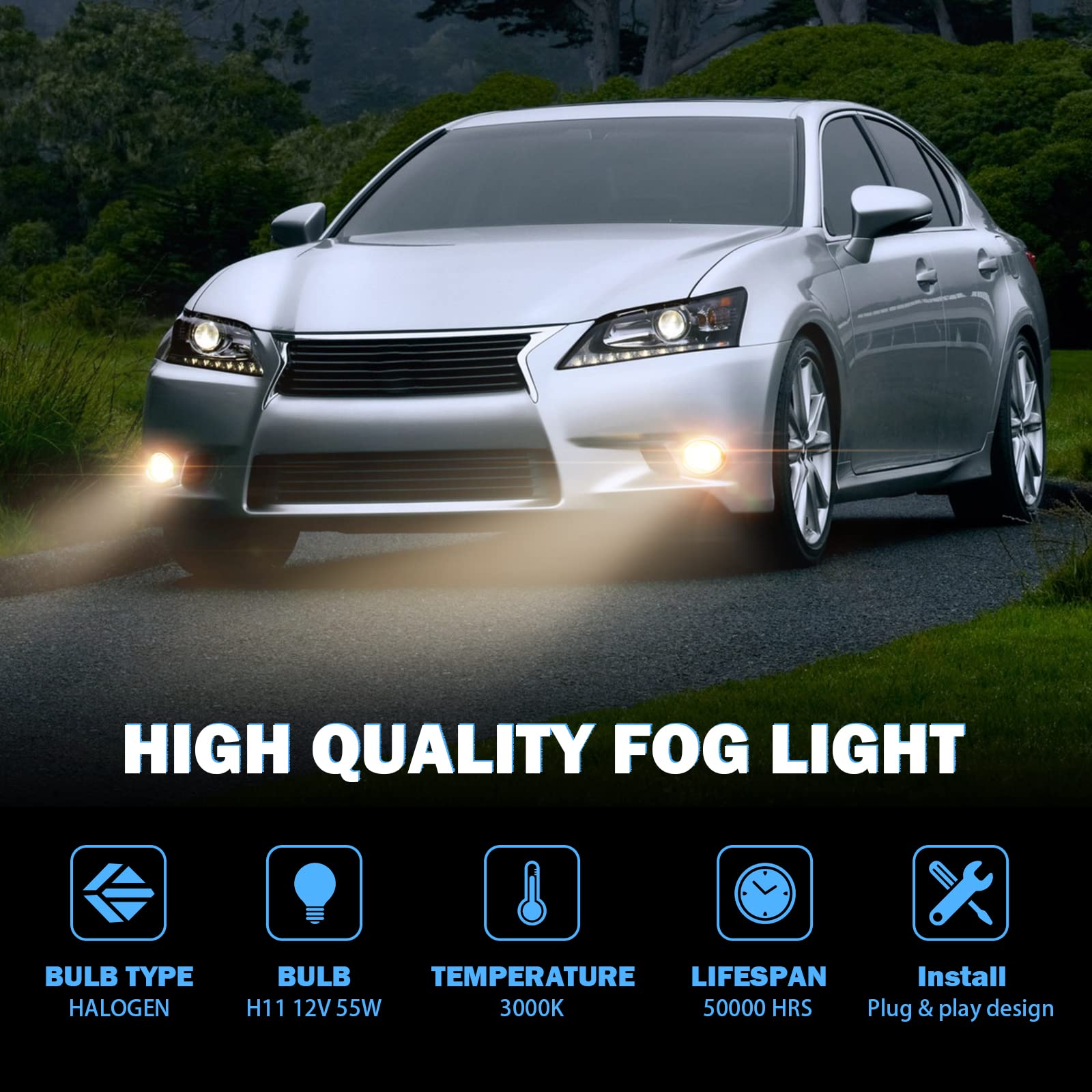 Left & Right Fog Light Assembly Compatible with Toyota Venza Avalon Camry Corolla Highlander Matrix Prius RAV4 Solara Yaris, Lexus GS350 HS250h LX570 RX350 RX450h 2006-2013 with H11 12V 55W Bulbs