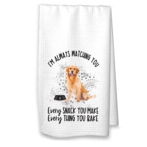 the creating studio personalized golden retriever kitchen towel, gift for dog mom or dad, housewarming hostess gift, always watching you (golden retriever no name)