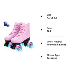 Women's Roller Skates, Leather Roller Skates High-top Roller Skates Four-Wheel Shiny Roller Skates for Kids and Adults