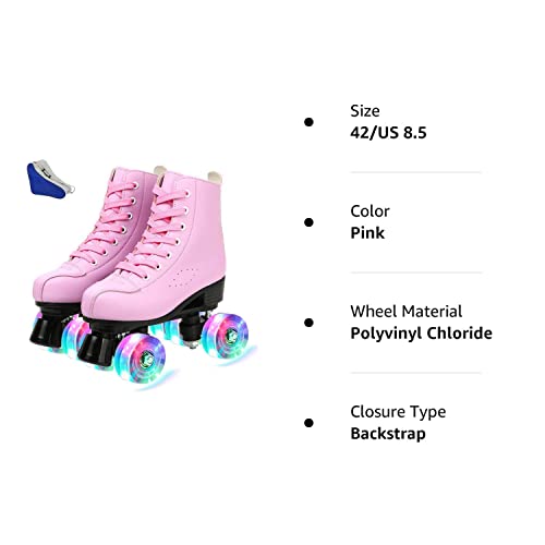 Women's Roller Skates, Leather Roller Skates High-top Roller Skates Four-Wheel Shiny Roller Skates for Kids and Adults