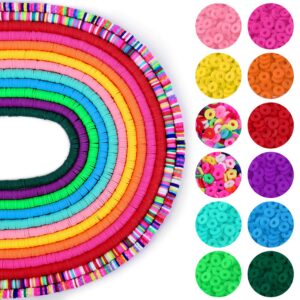 12 strands clay beads for jewelry making, caffox 4560pcs 6mm flat round beads, polymer clay disc beads flat vinyl beads for bracelets earrings and necklaces