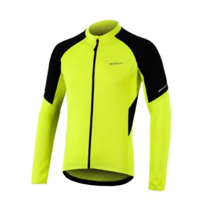 bergrisar cycling jersey mens long sleeves mountain bike shirts with zipper pockets yellow size medium