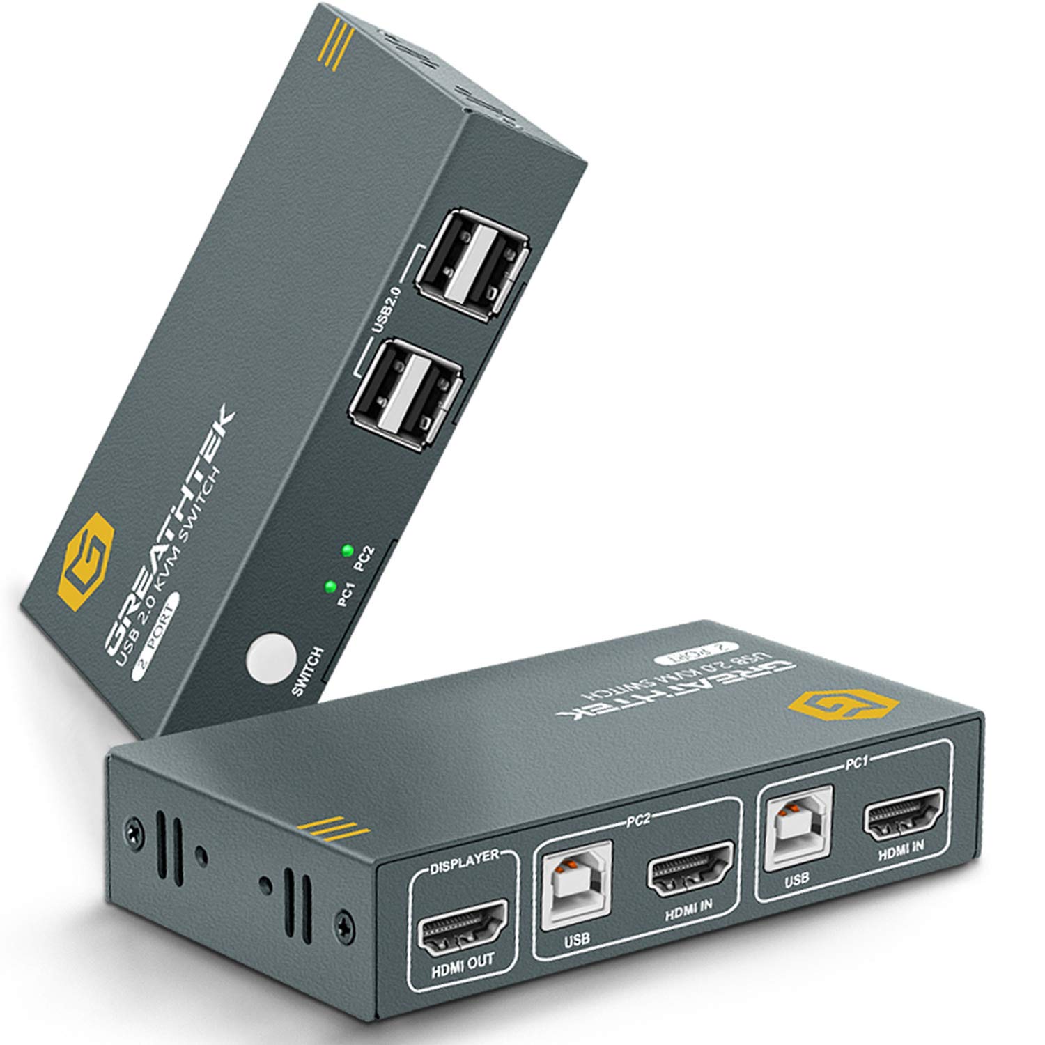 KVM Switch HDMI 2 Port, 2 in 1 Out, UHD 4K@30Hz, 4 USB 2.0 Hub, No Power Require, Compatible with Most Keyboards and Mouse, Button Switch