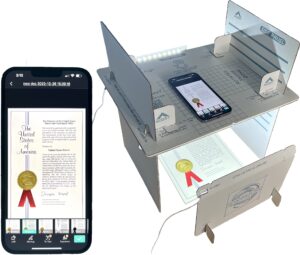 scanner bin pro - phone scanner stand for photo and document scanning (also used as a document camera, invented & produced in the usa)