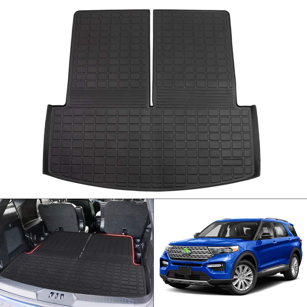 KUST Cargo Liner for 2020-2024 Ford Explorer Accessories Behind 2nd Row Seats All Weather Trunk Liner Floor Mat Black