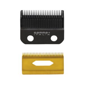 gamma+ replacement fixed black diamond carbon dlc taper hair clipper blade with moving gold titanium deep tooth cutter set