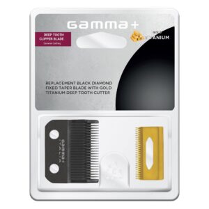 GAMMA+ Replacement Fixed Black Diamond Carbon DLC Taper Hair Clipper Blade with Moving Gold Titanium Deep Tooth Cutter Set