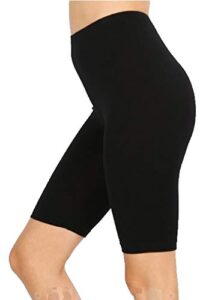 women cotton high waist active bermuda bike short leggings 10" length (black, x-large)