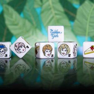 USAOPOLY The Golden Girls Dice Set | Collectible d6 Dice Featuring Characters & References - The Golden Girls Logo, Rose, Sophia, Blanche, Dorothy, and Cheesecake | Officially Licensed 6-Sided Dice