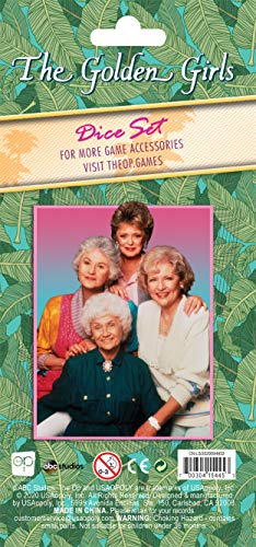 USAOPOLY The Golden Girls Dice Set | Collectible d6 Dice Featuring Characters & References - The Golden Girls Logo, Rose, Sophia, Blanche, Dorothy, and Cheesecake | Officially Licensed 6-Sided Dice