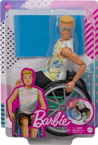 Barbie Ken Fashionistas Doll #167 with Wheelchair and Ramp Wearing Tie-Dye Shirt, Black Shorts and Accessories (Amazon Exclusive)