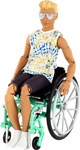 Barbie Ken Fashionistas Doll #167 with Wheelchair and Ramp Wearing Tie-Dye Shirt, Black Shorts and Accessories (Amazon Exclusive)