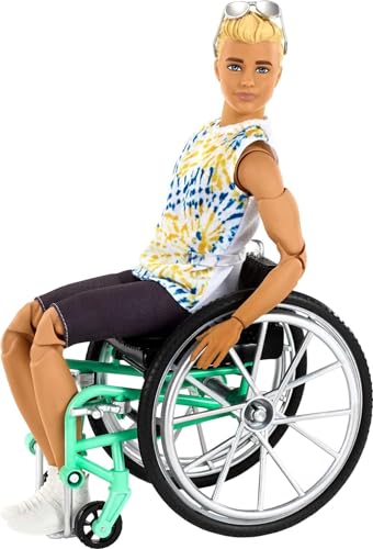 Barbie Ken Fashionistas Doll #167 with Wheelchair and Ramp Wearing Tie-Dye Shirt, Black Shorts and Accessories (Amazon Exclusive)