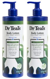 dr teal's body lotion - moisture plus - rejuvenating eucalyptus & spearmint essential oils, 18 fl oz 2-pack (36 fl oz)