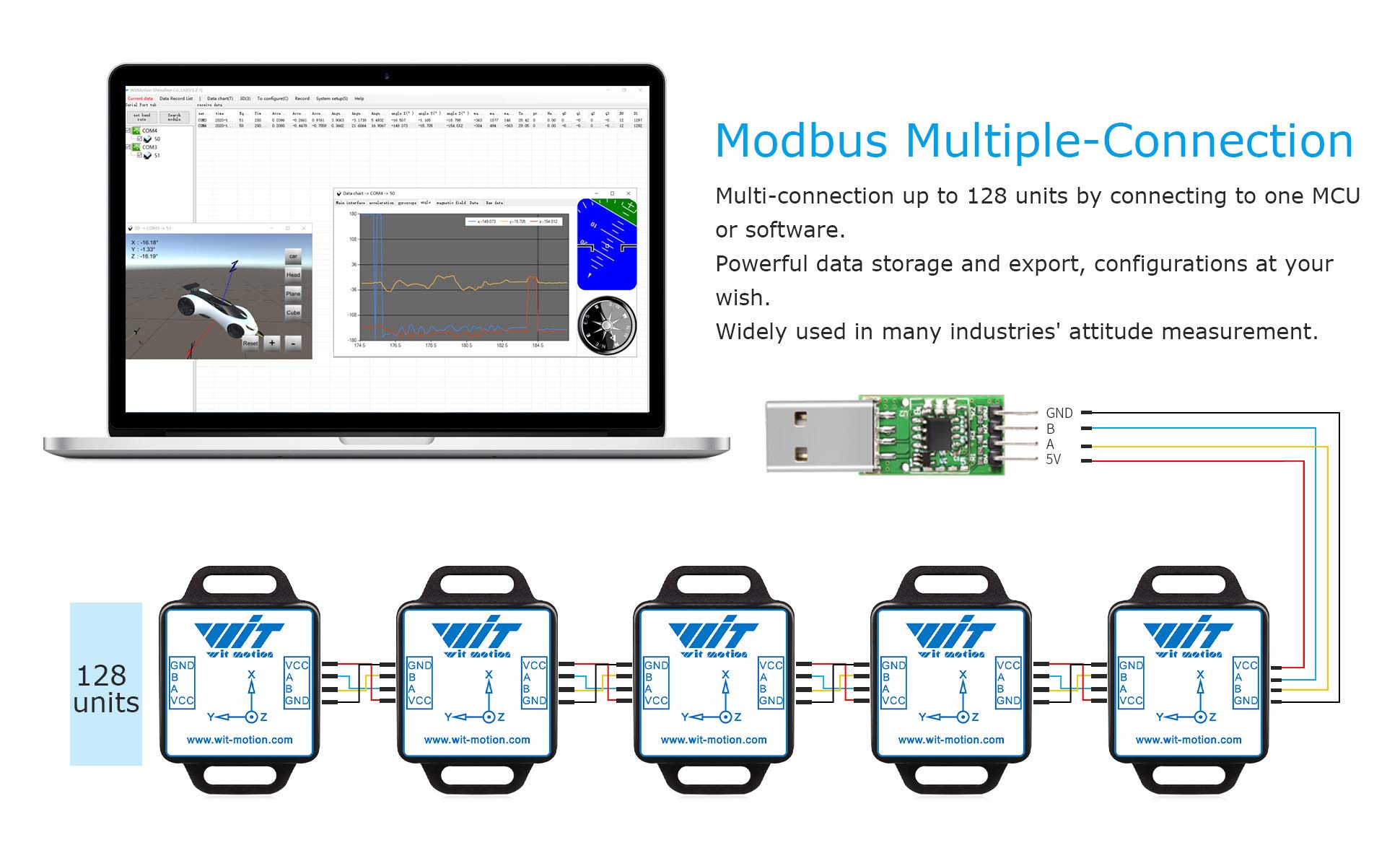 WitMotion WT901C-485 mpu9250 High-Precision Gyro+Accelerometer+Angle+Magnetometer,9-Axis Digital Compass (Kalman Filtering, Modbus),Triple-Axis Tilt Angle Inclinometer for PC/Arduino/Raspberry Pi