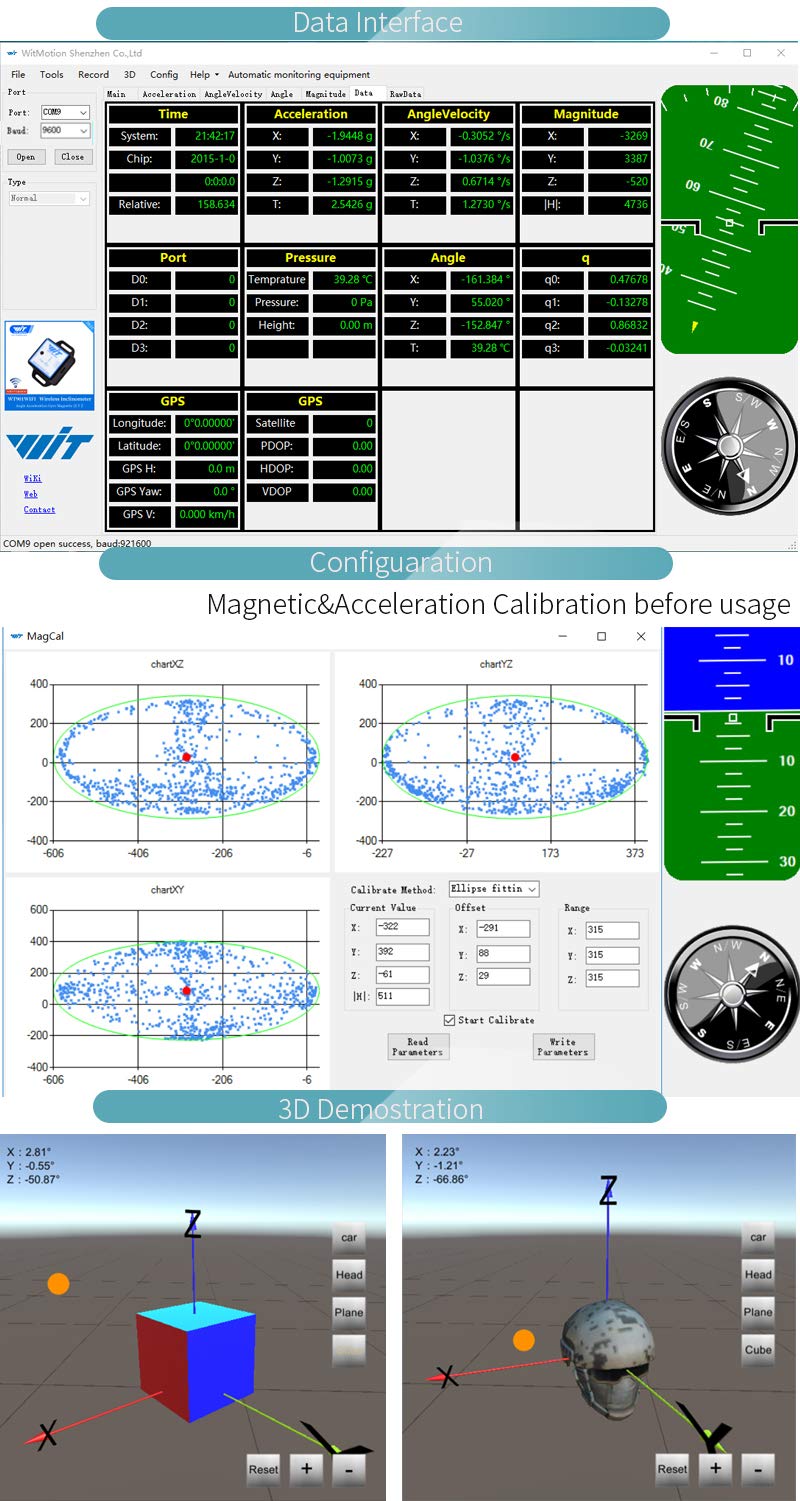 WitMotion WT901C-485 mpu9250 High-Precision Gyro+Accelerometer+Angle+Magnetometer,9-Axis Digital Compass (Kalman Filtering, Modbus),Triple-Axis Tilt Angle Inclinometer for PC/Arduino/Raspberry Pi