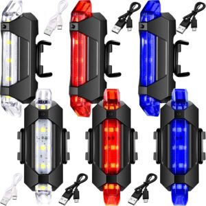 mudder 6 pieces bike light front and rear bicycle light usb rechargeable waterproof cycling headlight and taillight flashing safety bike light for city mountain bike (white, red, blue)