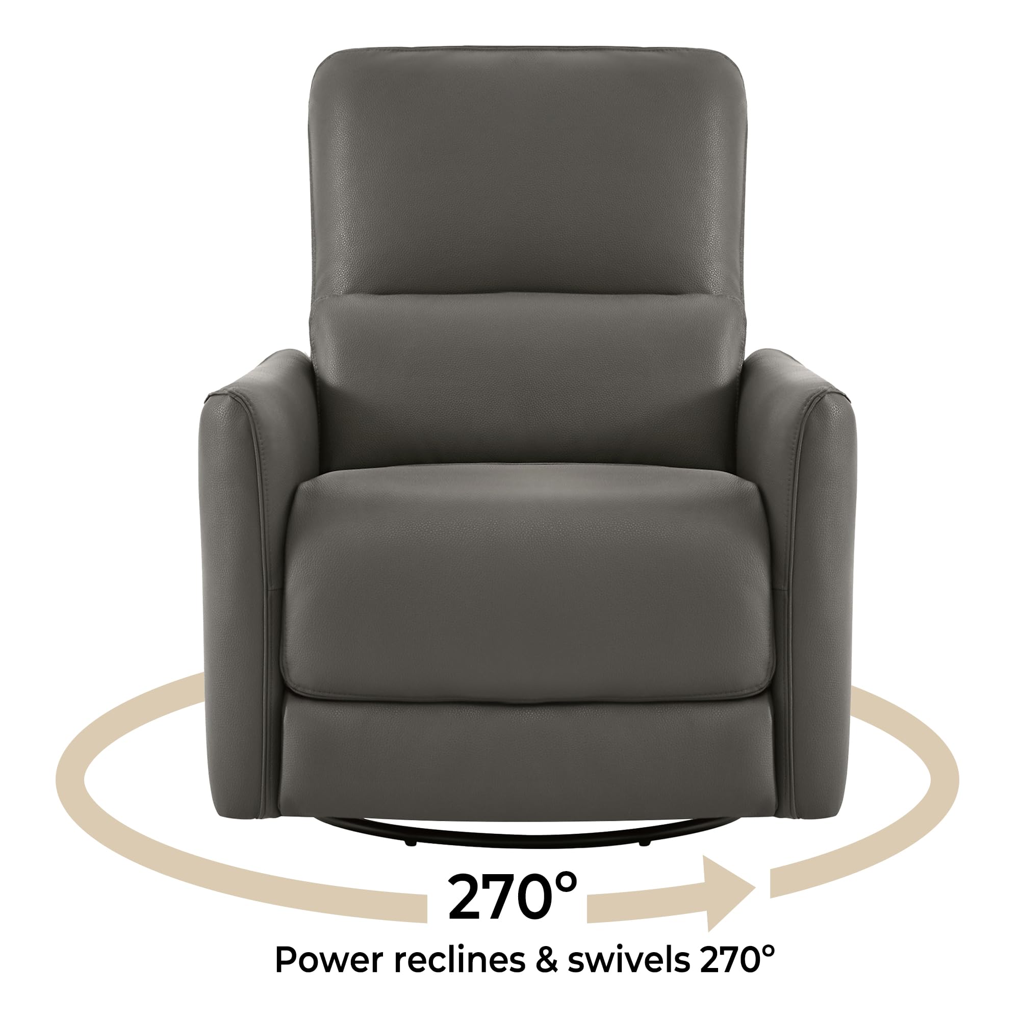 CHITA Power Recliner Chair Swivel Glider, FSC Certified Upholstered Faux Leather Living Room Reclining Sofa Chair with Lumbar Support, Charcoal