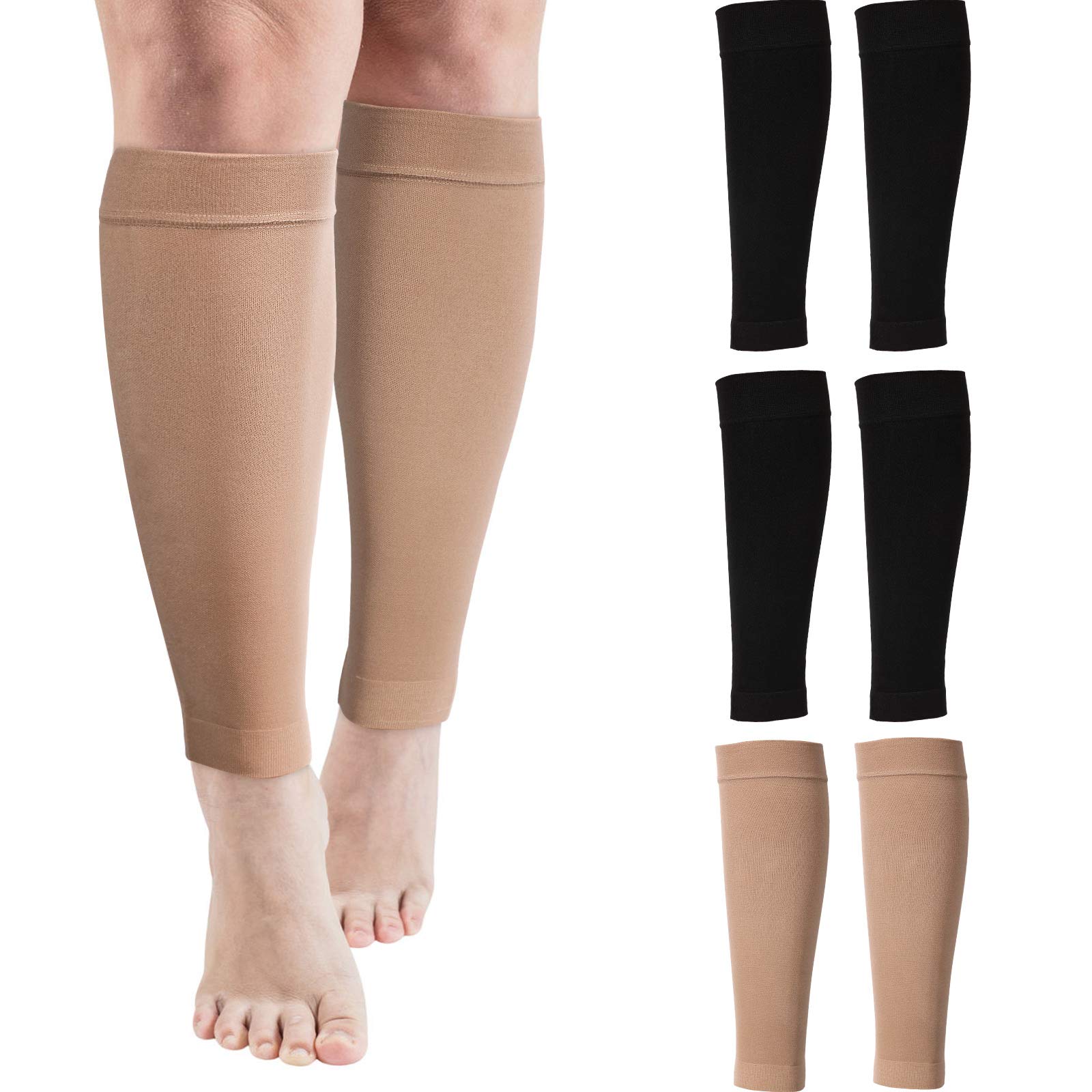 3 Pairs 20 Inches XXL Wide Plus Size Calf Compression Socks for Circulation Compression Long Legs Sleeves 20-30 mmHg Calf Muscle Compression Sleeve for Women Men