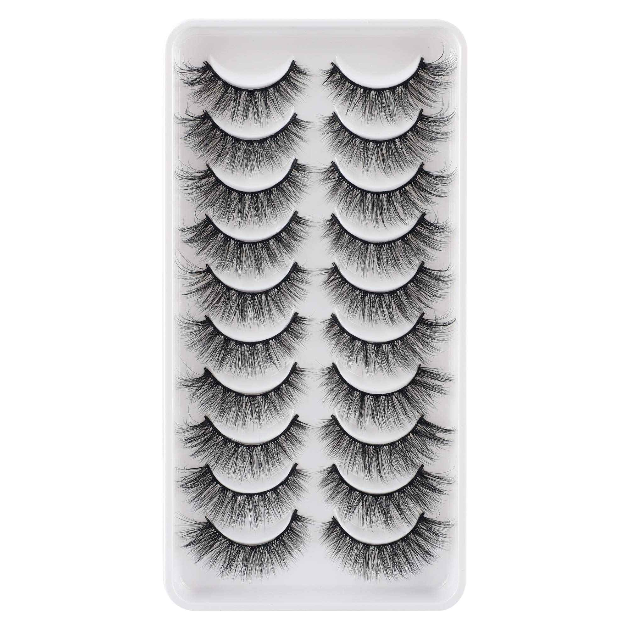 JIMIRE 10 Pairs Fake Eyelashes Fluffy Natural False Lashes Cat-Eye Lashes Pack