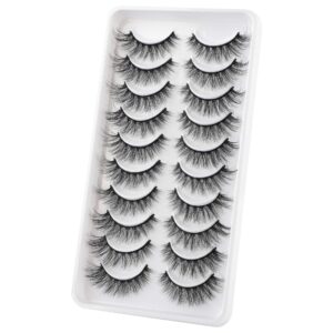 JIMIRE 10 Pairs Fake Eyelashes Fluffy Natural False Lashes Cat-Eye Lashes Pack