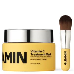 gleamin vitamin c clay mask - 10-minute treatment, turmeric clay face mask skin care, deep cleansing pores - facial improves uneven tone, post-blemish, visibly brighten, scarring and texture - 2.5 oz