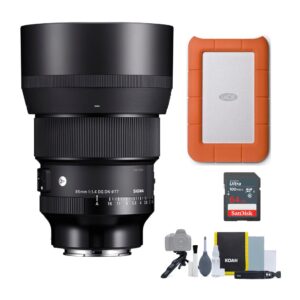 sigma 85mm f/1.4 dg dn art lens for sony e bundle with rugged mini 1tb hard drive and 64gb sd card (4 items)