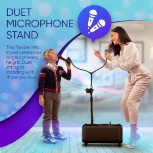 MASINGO Bluetooth Karaoke Machine for Adults and Kids - 2 Wireless Karaoke Microphones with Duet Mic Stand - Portable PA Speaker System, Disco Ball, Party Lights, TV Cable & Guitar Plug in - Lento X5