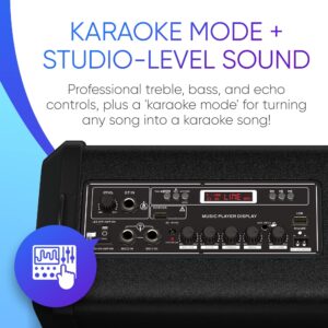 MASINGO Bluetooth Karaoke Machine for Adults and Kids - 2 Wireless Karaoke Microphones with Duet Mic Stand - Portable PA Speaker System, Disco Ball, Party Lights, TV Cable & Guitar Plug in - Lento X5